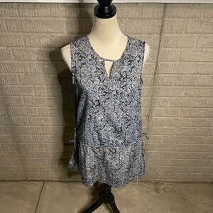 LC Lauren Conrad Blue Sleeveless Keyhole Paisley Tie Side Tank Top Size M‎